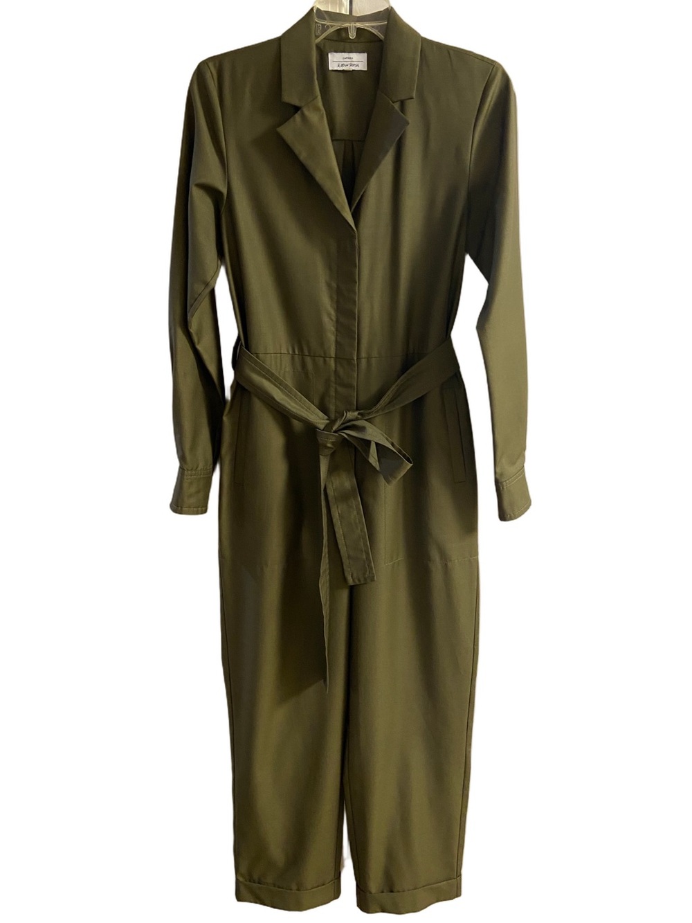 & Other Stories Olive Green Belted Utility Jumpsuit Collared Long Sleeve Small